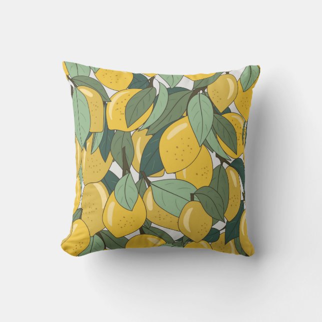 Coussin Motif tropical aux citrons jaunes. (Recto)