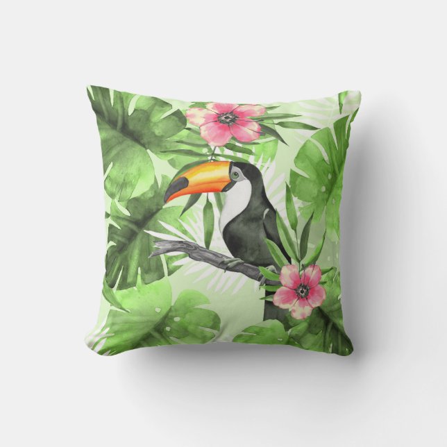Coussin Motif tropical avec toucan (Recto)