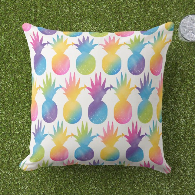 Coussin Motif tropical d'ananas arc-en-ciel gras (Herbe)