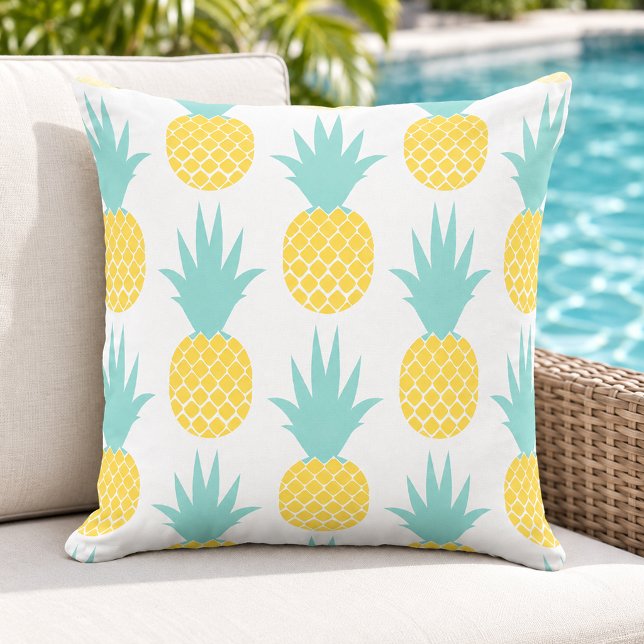 Coussin Motif Tropical de l'Ananas Jaune Menthe (Créateur téléchargé)