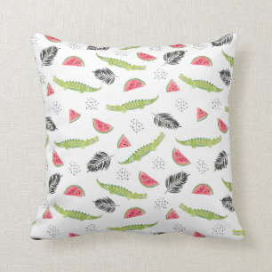 Coussin Motif tropical de pastèque et de crocodile