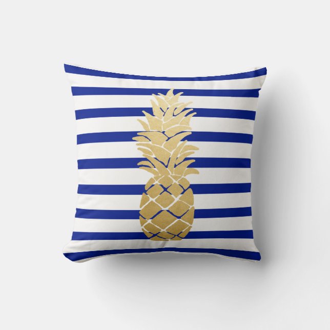 Coussin Motif tropical de rayures de bleu marine d'ananas (Recto)