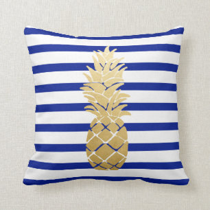 Coussin Motif tropical de rayures de bleu marine d'ananas