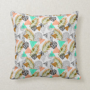 Coussin Motif tropical géométrique abstrait de feuille