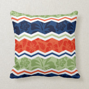 Coussin Motif tropical orange, bleu et vert Sage