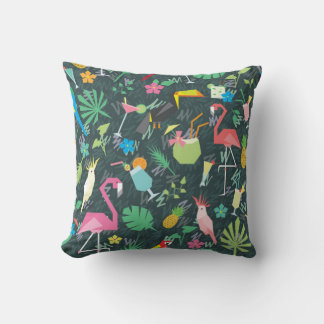 Coussin Motif tropical sans couture avec oiseaux et boisso