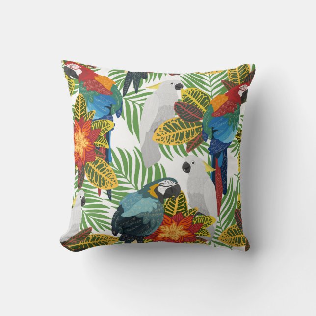 Coussin Motif tropical sans couture avec perroquets.  (Recto)