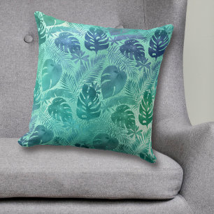 Coussin Motif turquoise à feuille de palme tropicale