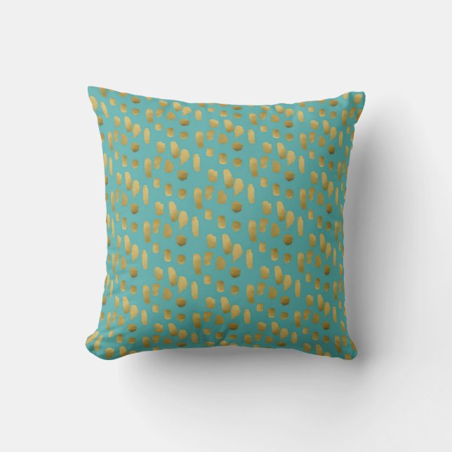 Coussin Motif Turquoise Abstrait et Gold (Recto)