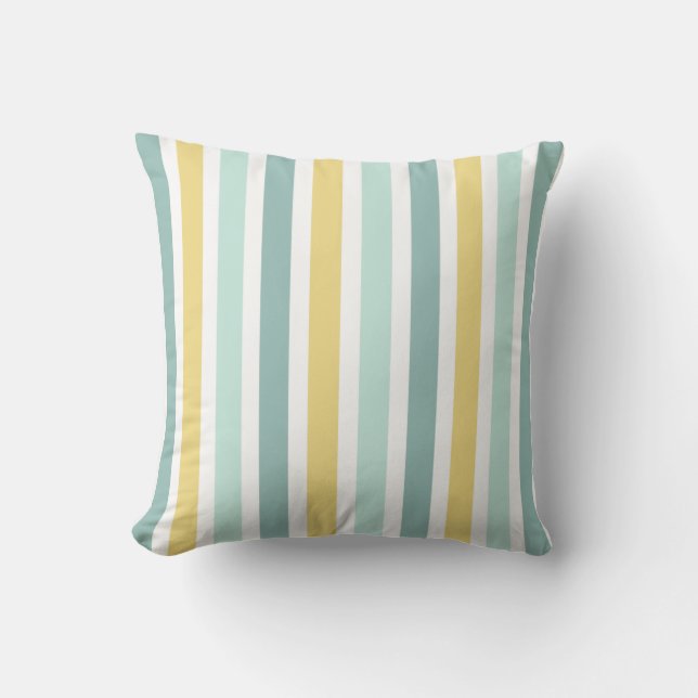 Coussin Motif Turquoise Aqua Gold Stripes (Recto)