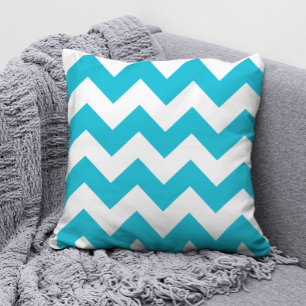 Coussin Motif Turquoise et Blanc Chevron