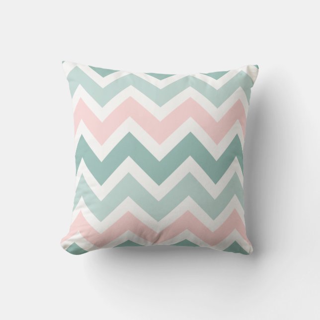 Coussin Motif turquoise vert bleu rose Chevron Zigzag (Recto)