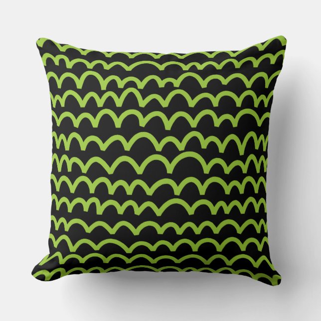 Coussin Motif vague - Martian Green sur noir (Recto)