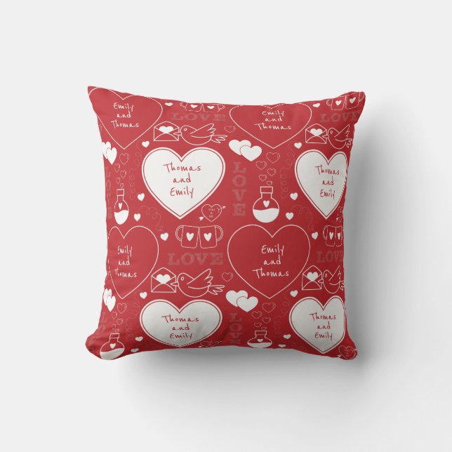 Coussin Motif Valentine - Blanc sur Rouge (Recto)