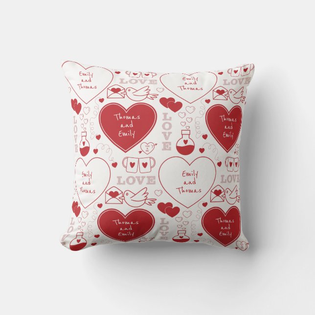 Coussin Motif Valentine - Rouge sur Blanc (Recto)