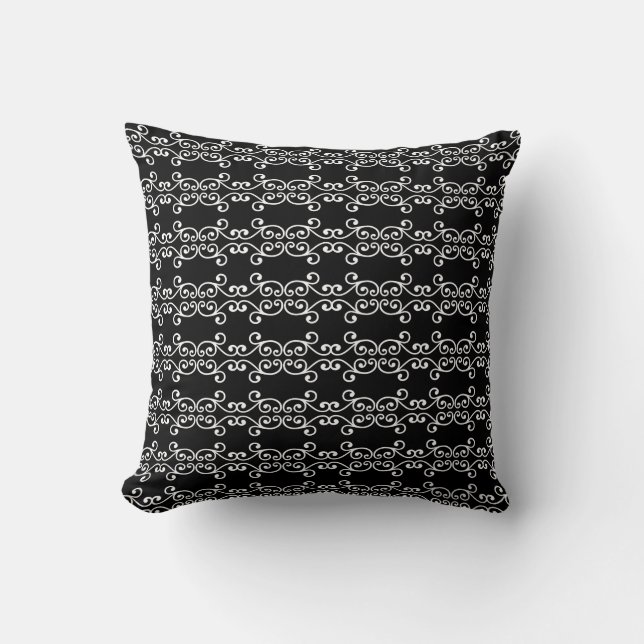 Coussin Motif vectoriel de tourbillon blanc sur fond noir (Recto)