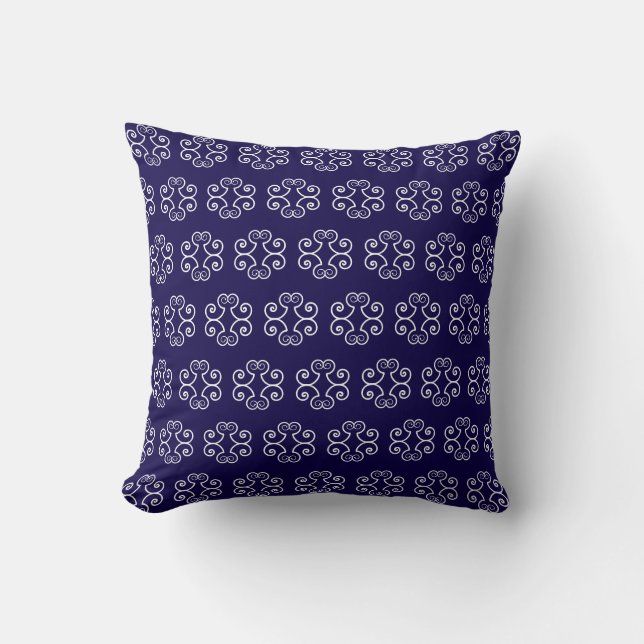 Coussin Motif vectoriel en spirale blanche sur fond bleu m (Recto)