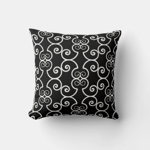 Coussin Motif vectoriel en spirale blanche sur noir