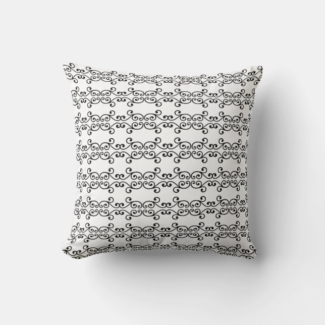 Coussin Motif vectoriel tourbillon noir sur fond blanc (Recto)