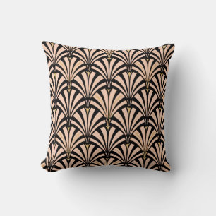 Coussin Motif ventilateur Art déco - pêche en noir