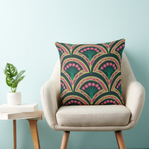 Coussin motif vert en forme de coquille