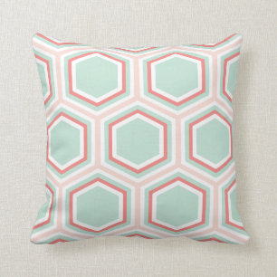 Coussin Motif vert et orange de Seafoam d'hexagone