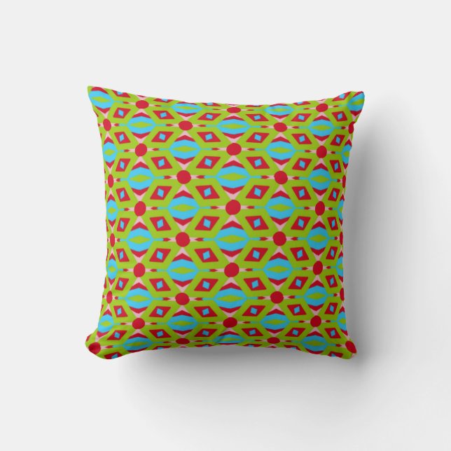 Coussin Motif vert et rouge Abstrait avec Cercles rouges (Recto)