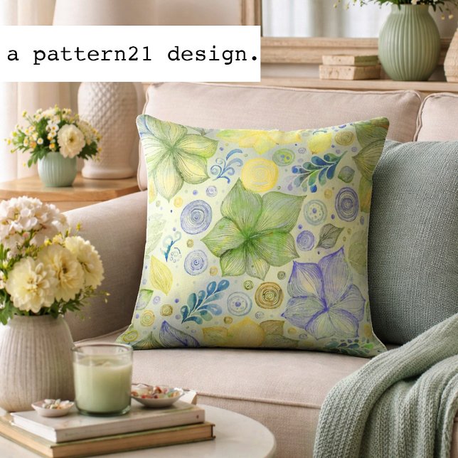 Coussin motif vert floral (cute light green botanical)