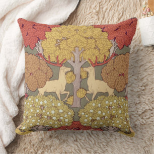 Coussin Motif Vert Sauge Forêt Cerf Stag Vintage