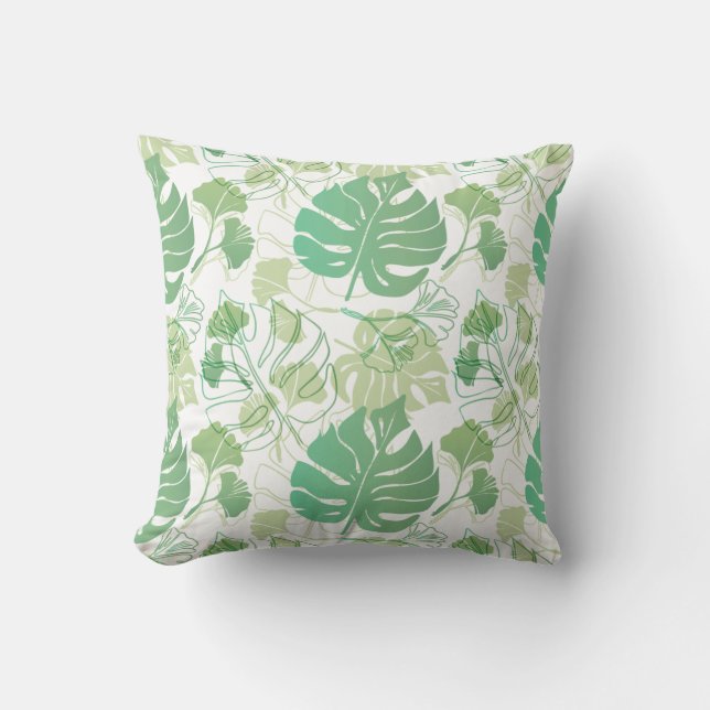 Coussin Motif vert tropical avec feuilles (Recto)