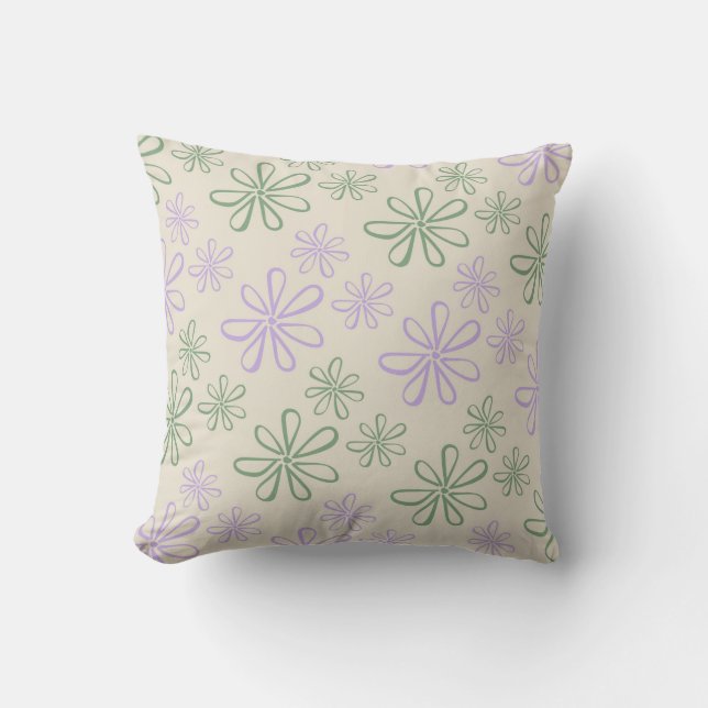Coussin Motif vert Vintage rétro violet petite fleur (Recto)