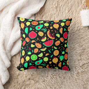 Coussin Motif vibrant de fruits de néon