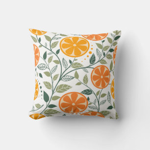 Coussin Motif vibrant de tranches d'orange et de feuilles 
