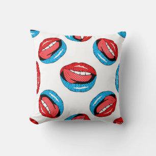 Coussin Motif vintage avec badge de caricature avec lèvre