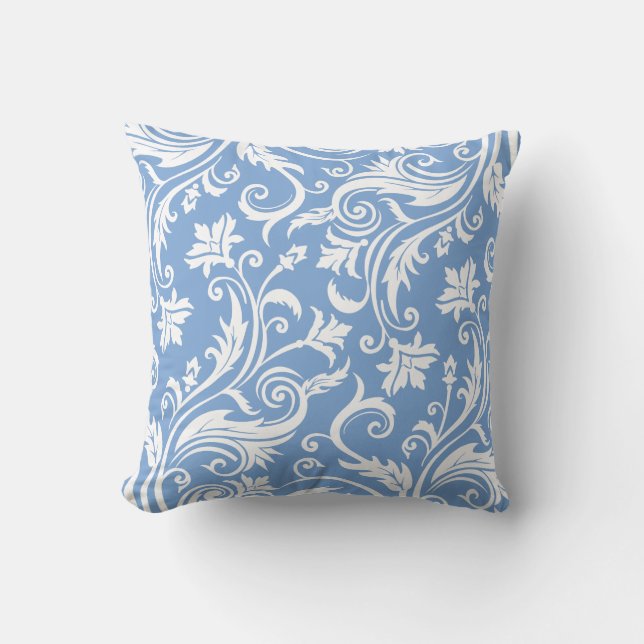 Coussin Motif vintage bleu de damassé de bleuet (Recto)
