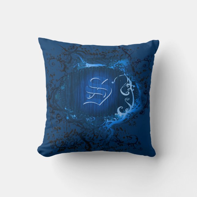 Coussin Motif Vintage bleu Monogramme R (Recto)