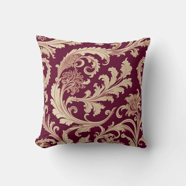 Coussin Motif vintage bordeaux et beige  (Recto)