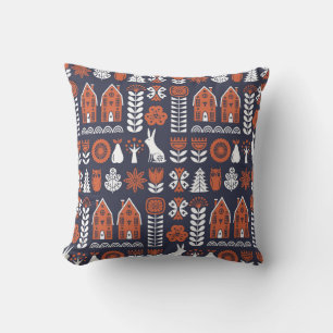 Coussin Motif Vintage d'art populaire scandinave