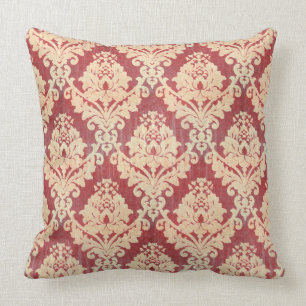 Coussin Motif vintage de damassé en la crème et rouge