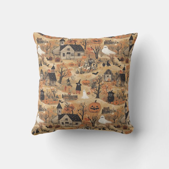 Coussin motif vintage de la ferme d'halloween (Verso)