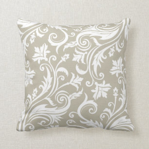 Coussin Motif vintage élégant de damassé de Taupe