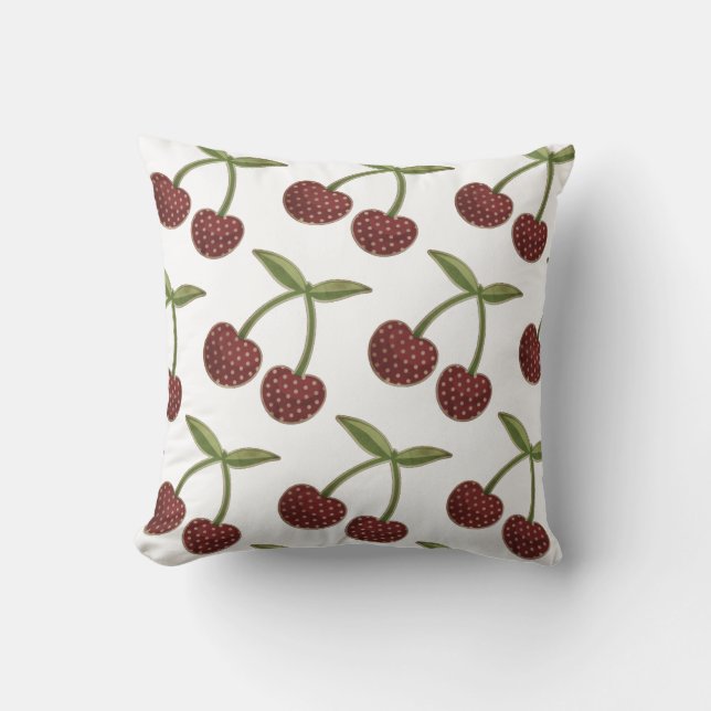 Coussin Motif vintage illustré de cerise sur blanc (Recto)