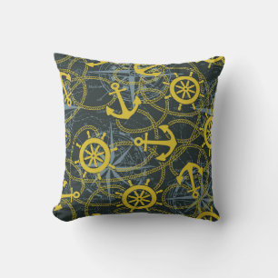 Coussin Motif vintage nautique, ancre et carte.