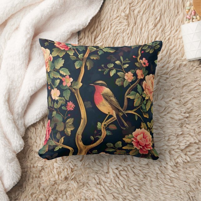 Coussin Motif Vintage Oiseaux Floral Forestier (Couverture)