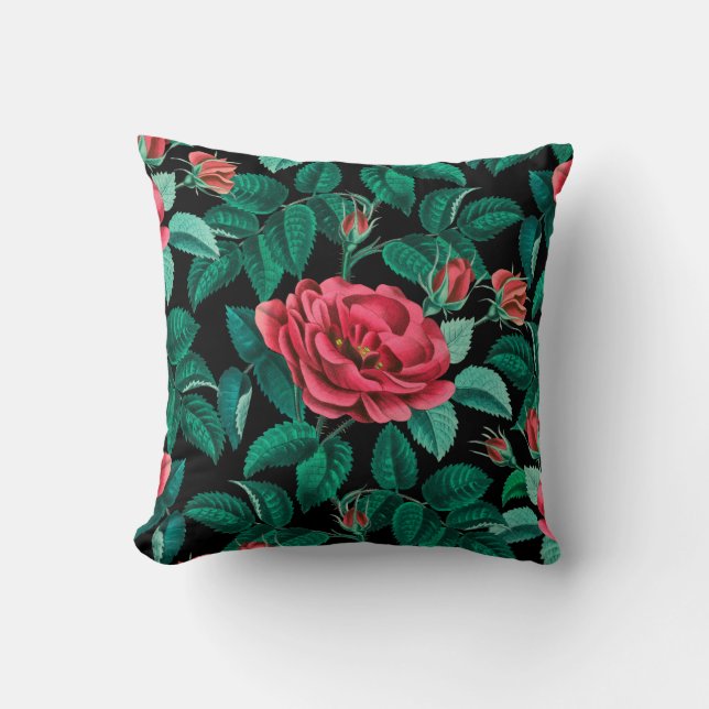 Coussin Motif vintage Red Roses (Recto)