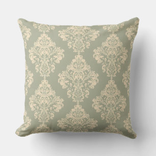 Coussin Motif vintage Sage vert et crème Damask