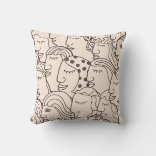 Coussin Motif Vintage sans couture avec des visages fémini