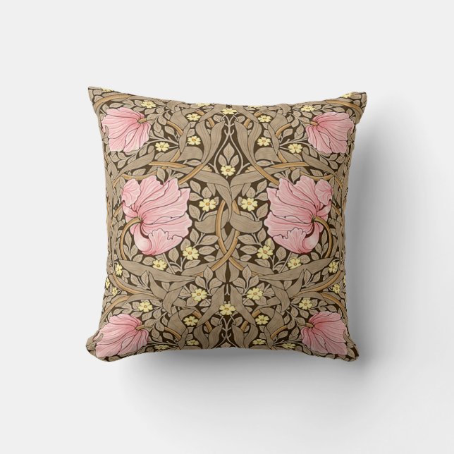Coussin Motif W Morris Pimpernel en rose et sépia (Recto)