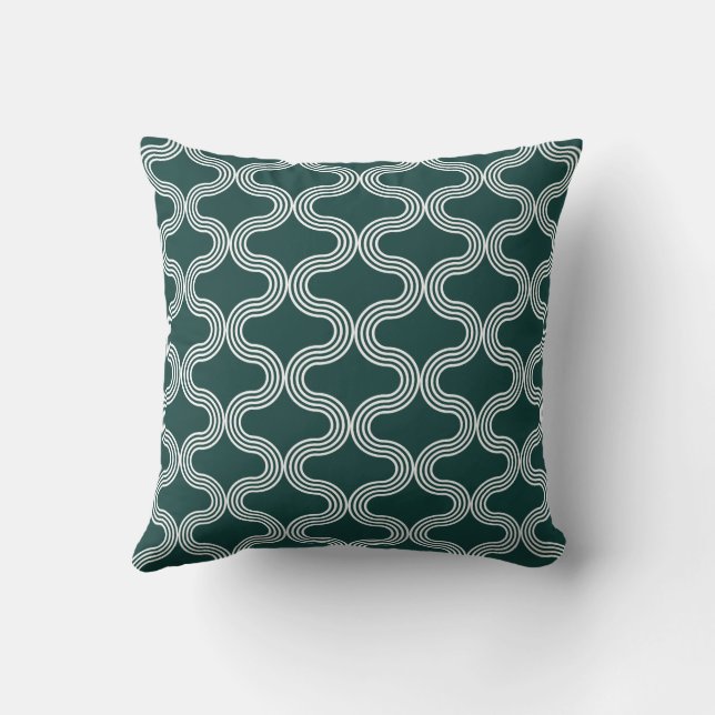 Coussin Motif Wave géométrique élégant Vert blanc (Verso)