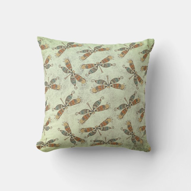 Coussin Motif Whimsical Moderne Dragonfly Sur Sage Green (Recto)